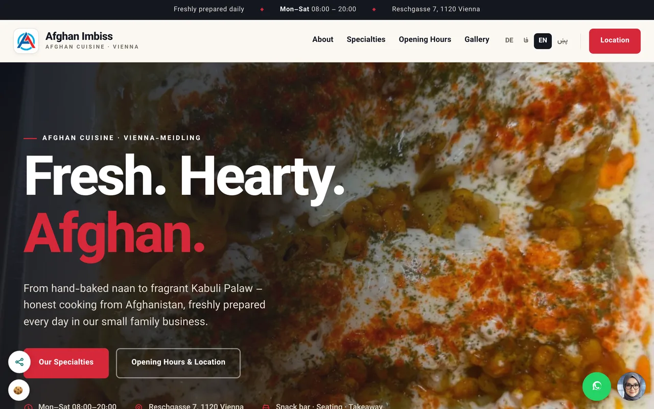 imbiss.afghan-markets.com — وب‌سایت رستوران افغانی، ساخته‌شده با Shopyai